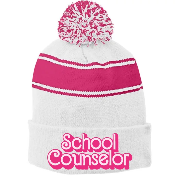 School Counselor Teacher Stripe Pom Pom Beanie