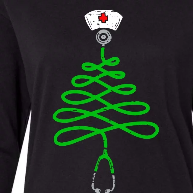 Stethoscope Christmas Tree Nurse Christmas Scrub Top Xmas Womens Cotton Relaxed Long Sleeve T-Shirt