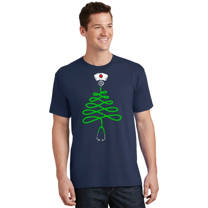 Stethoscope Christmas Tree Nurse Christmas Scrub Top Xmas T-Shirt