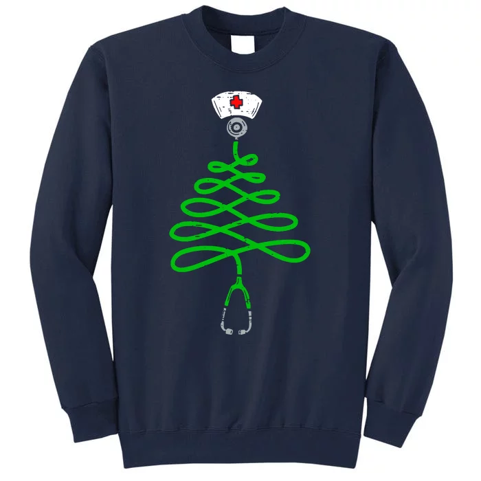 Stethoscope Christmas Tree Nurse Christmas Scrub Top Xmas Tall Sweatshirt