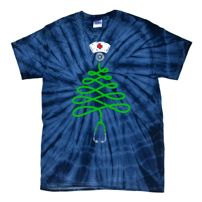 Stethoscope Christmas Tree Nurse Christmas Scrub Top Xmas Tie-Dye T-Shirt