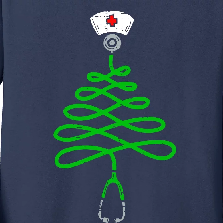 Stethoscope Christmas Tree Nurse Christmas Scrub Top Xmas Kids Long Sleeve Shirt