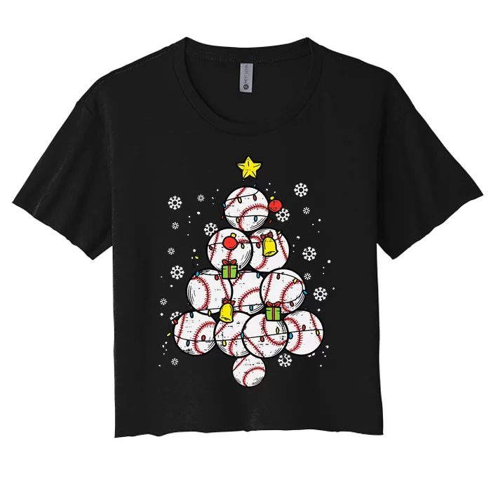 Sporty Christmas Tree Ornament for Baseball Fans Women's Crop Top Tee