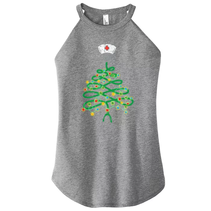 Stethoscope Christmas Tree Nurse Santas Favorite Nurse Elf Gift Women’s Perfect Tri Rocker Tank