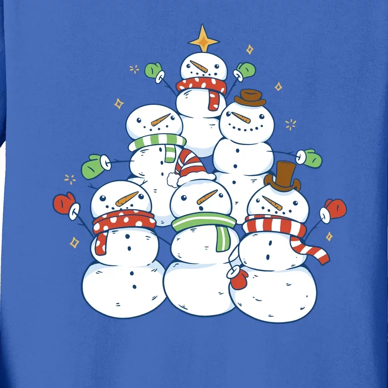 Snowman Christmas Tree Cute Holiday Kids Long Sleeve Shirt