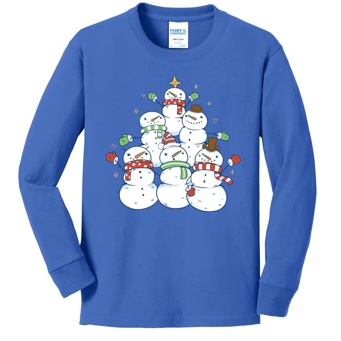 Snowman Christmas Tree Cute Holiday Kids Long Sleeve Shirt