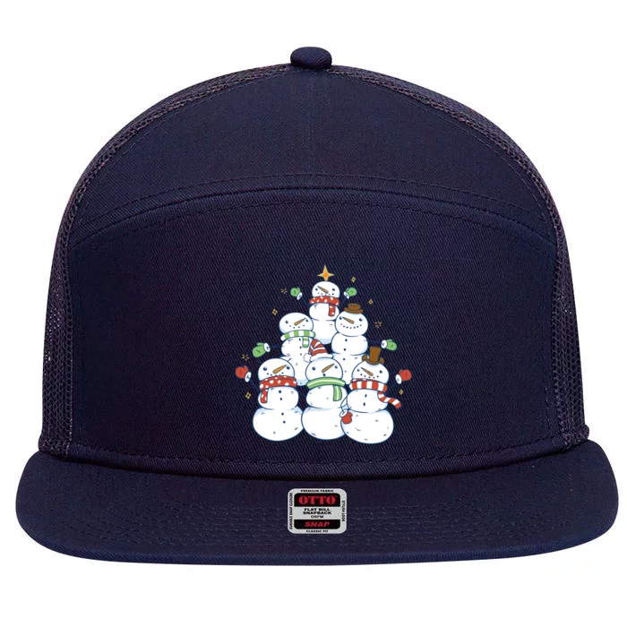 Snowman Christmas Tree Cute Holiday 7 Panel Mesh Trucker Snapback Hat