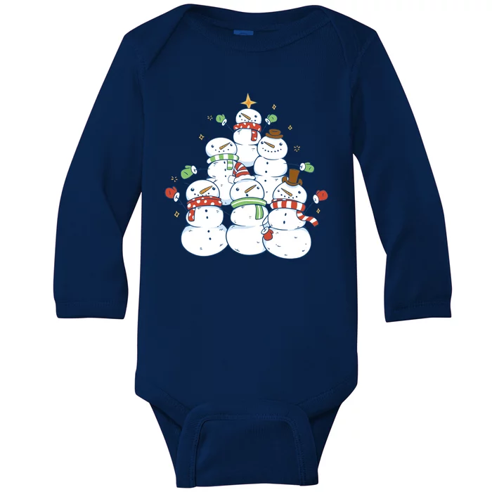 Snowman Christmas Tree Cute Holiday Baby Long Sleeve Bodysuit