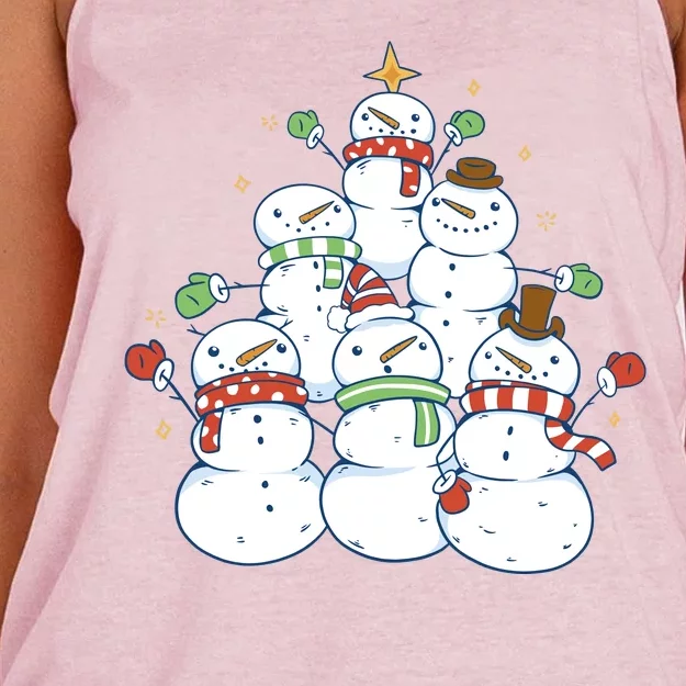 Snowman Christmas Tree Cute Holiday Women's Knotted Racerback Tank