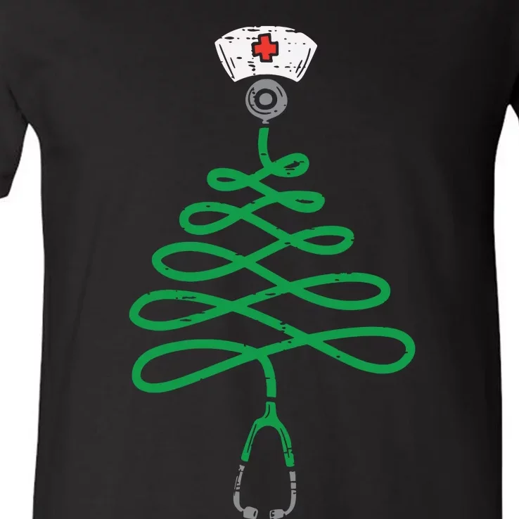 Stethoscope Christmas Tree Nurse Christmas Scrub Top Xmas V-Neck T-Shirt