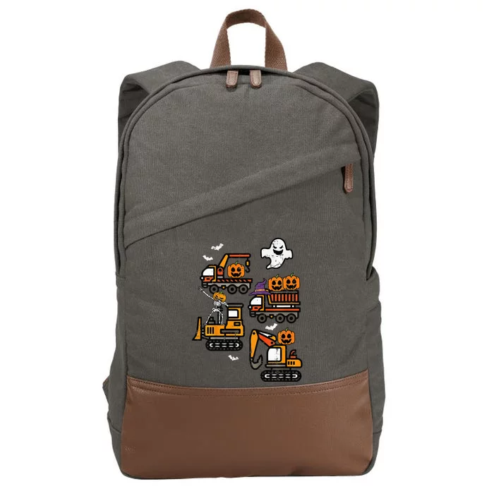 Spooky Construction Trucks Halloween Costume Cotton Canvas Backpack