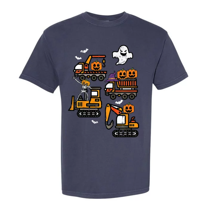 Spooky Construction Trucks Halloween Costume Garment-Dyed Heavyweight T-Shirt