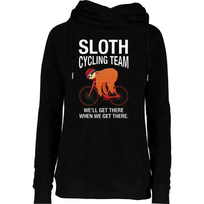 Sloth Cycling Team Funny Lazy Sloth On A Bike Bicycle Womens Funnel Neck Pullover Hood