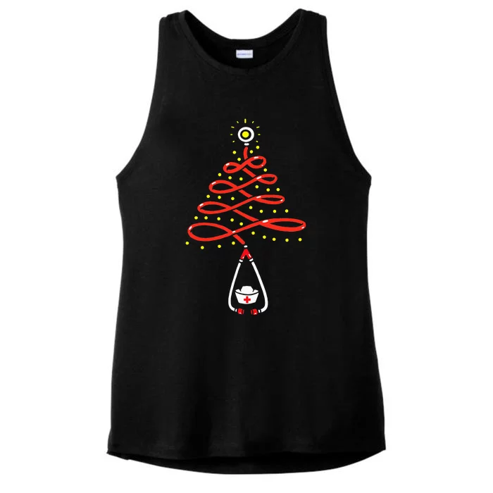 Stethoscope Christmas Tree Nurse Christmas Scrub Xmas Ladies Tri-Blend Wicking Tank