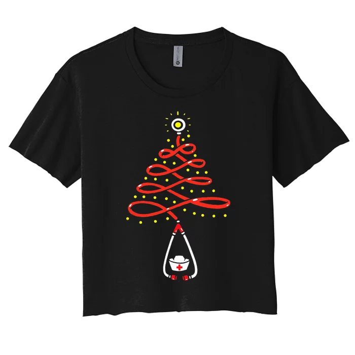 Stethoscope Christmas Tree Nurse Christmas Scrub Xmas Women's Crop Top Tee