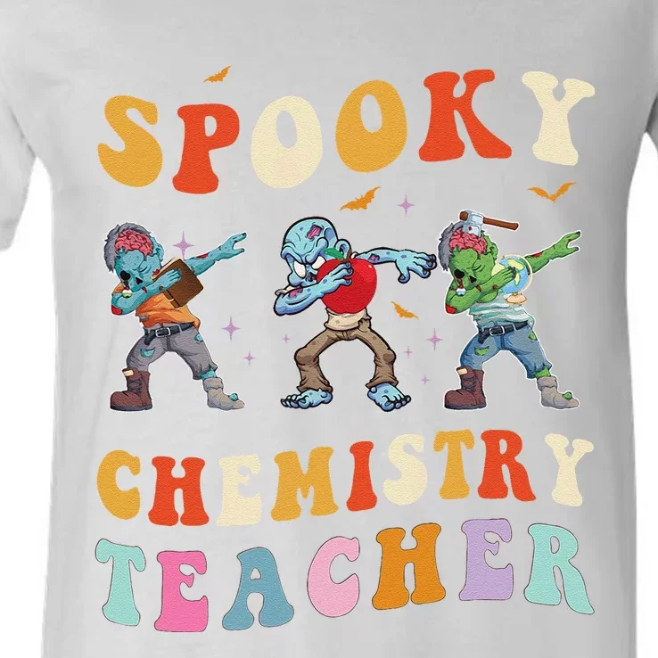 Spooky Chemistry Teacher Zombie Groovy Halloween Ghost V-Neck T-Shirt