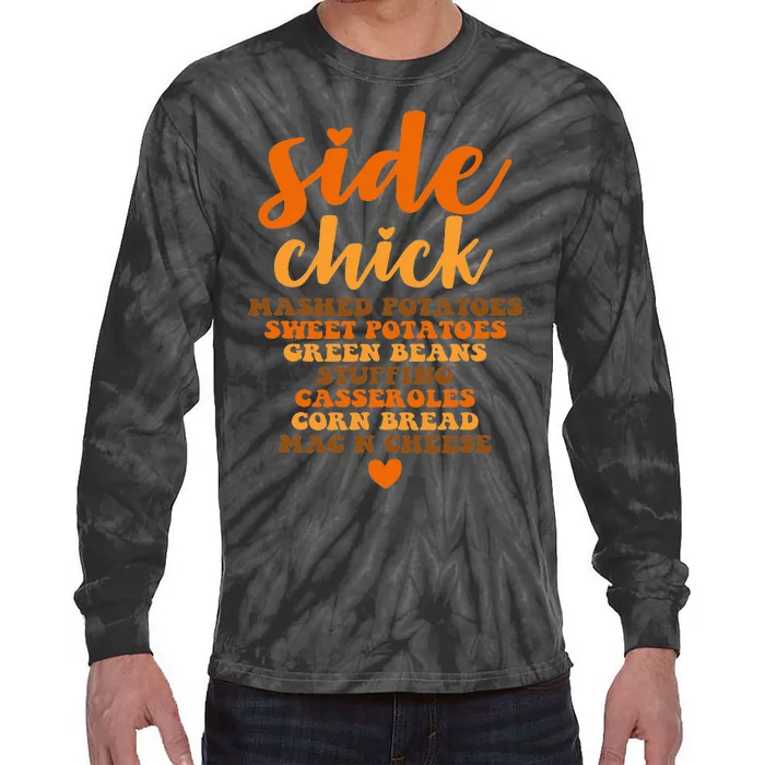 Side Chick Thanksgiving Funny Retro Food Dishes Mac Cheese Tie-Dye Long Sleeve Shirt