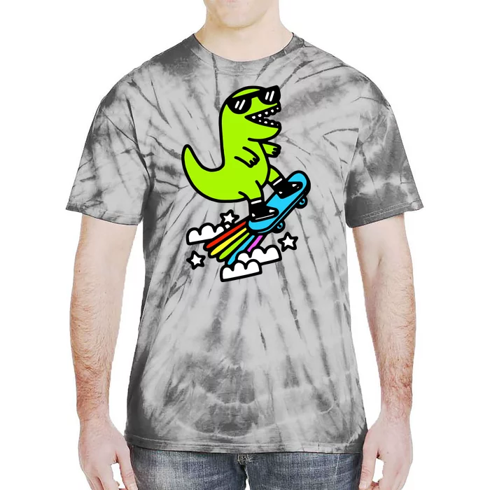 Super Cool Trex Dinosaur Taking Skateboard Tie-Dye T-Shirt