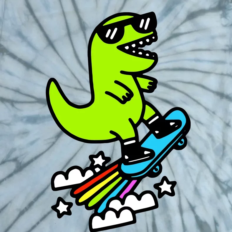 Super Cool Trex Dinosaur Taking Skateboard Tie-Dye T-Shirt