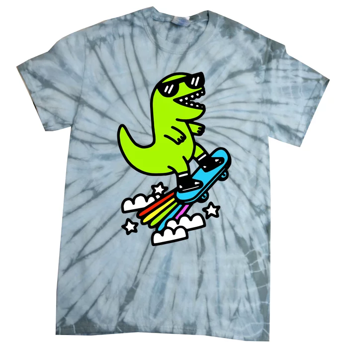 Super Cool Trex Dinosaur Taking Skateboard Tie-Dye T-Shirt