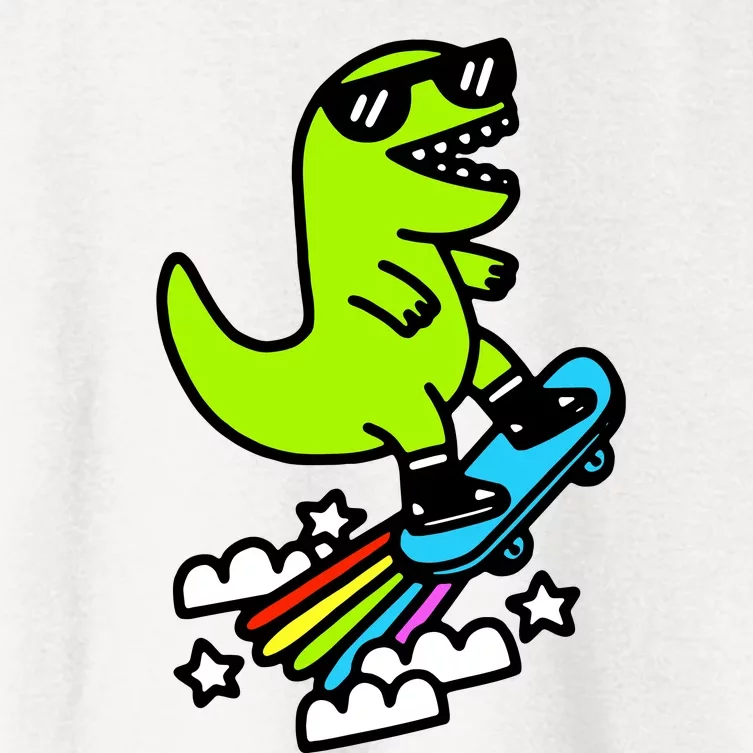 Super Cool Trex Dinosaur Taking Skateboard Women's Crop Top Tee