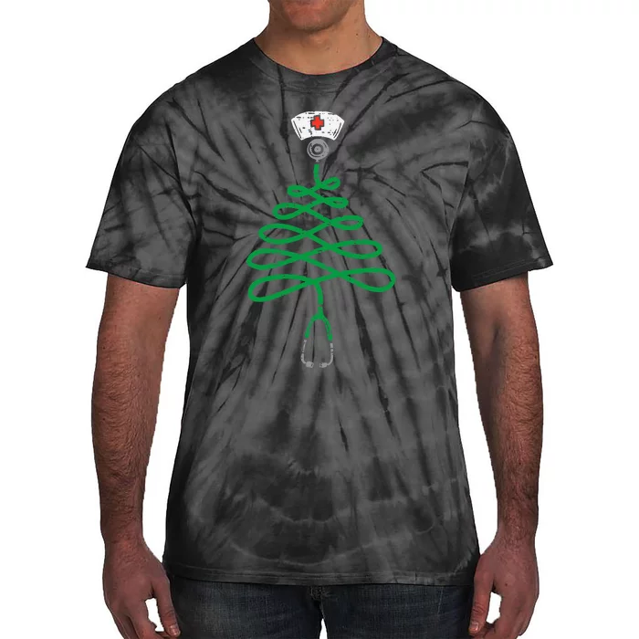 Stethoscope Christmas Tree Nurse Christmas  Xmas Tie-Dye T-Shirt