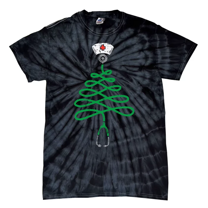 Stethoscope Christmas Tree Nurse Christmas  Xmas Tie-Dye T-Shirt