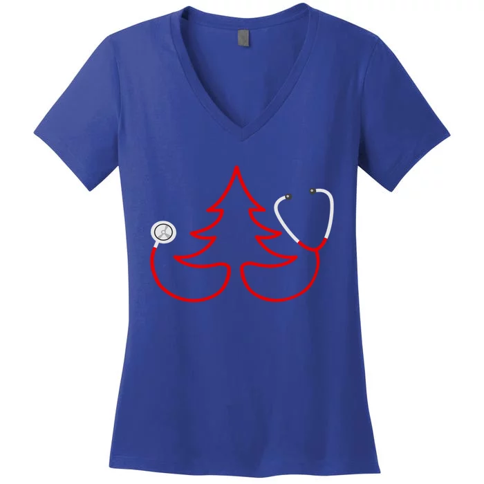 Stethoscope Christmas Tree Doctors Holiday Nurses Holiday Gift Women's V-Neck T-Shirt