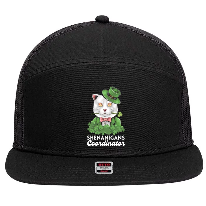 Shenanigans Coordinator | Teacher | Cat | St Patricks Day 7 Panel Mesh Trucker Snapback Hat