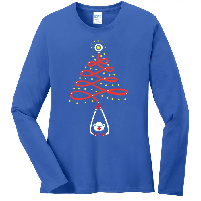 Stethoscope Christmas Tree Nurse Christmas Scrub Xmas Gift Ladies Long Sleeve Shirt