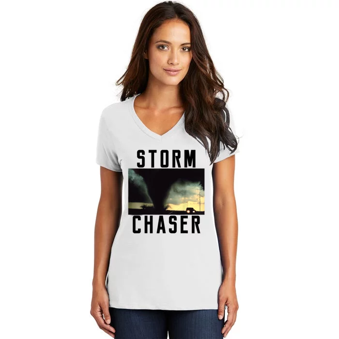 Storm Chaser Tornado Picture Weather Meteorologist Women's V-Neck T-Shirt