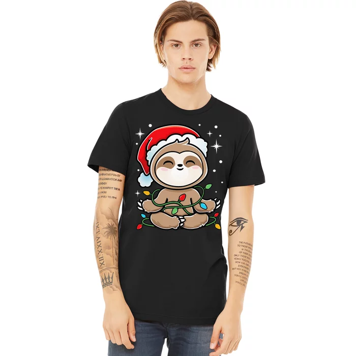 Sloth Christmas Tree Lights Kawaii Sloth Adorable Premium T-Shirt