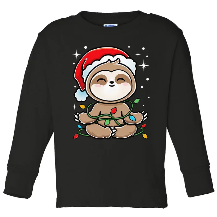 Sloth Christmas Tree Lights Kawaii Sloth Adorable Toddler Long Sleeve Shirt