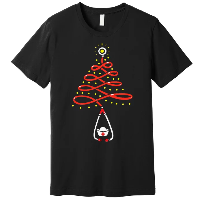 Stethoscope Christmas Tree Nurse Christmas Scrub Xmas Premium T-Shirt