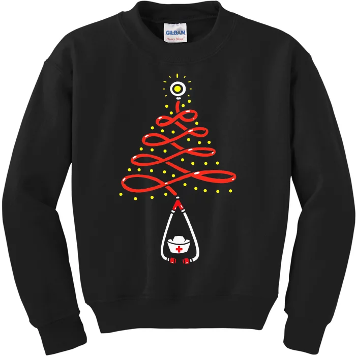 Stethoscope Christmas Tree Nurse Christmas Scrub Xmas Kids Sweatshirt