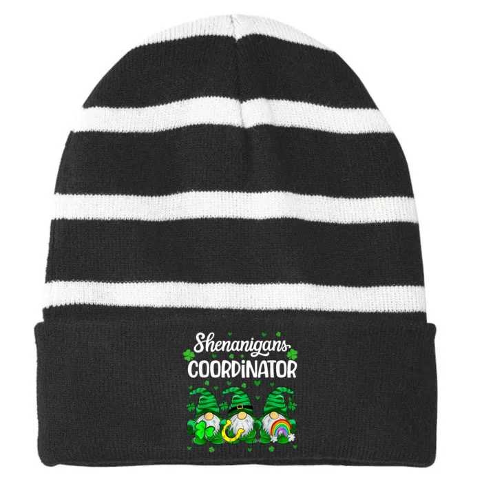 Shenanigans Coordinator Teachers St. Patricks Day Gnomes Striped Beanie with Solid Band