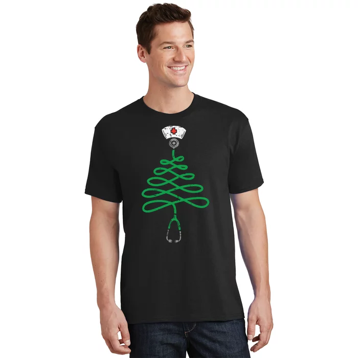 Stethoscope Christmas Tree Nurse Christmas Scrub Top Xmas T-Shirt