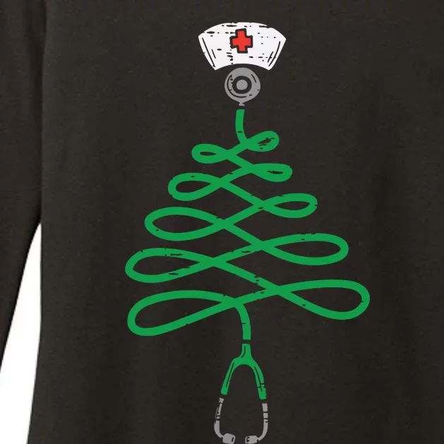 Stethoscope Christmas Tree Nurse Christmas Scrub Top Xmas Womens CVC Long Sleeve Shirt