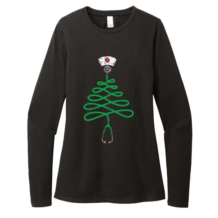 Stethoscope Christmas Tree Nurse Christmas Scrub Top Xmas Womens CVC Long Sleeve Shirt