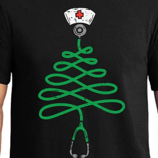 Stethoscope Christmas Tree Nurse Christmas Scrub Top Xmas Pajama Set