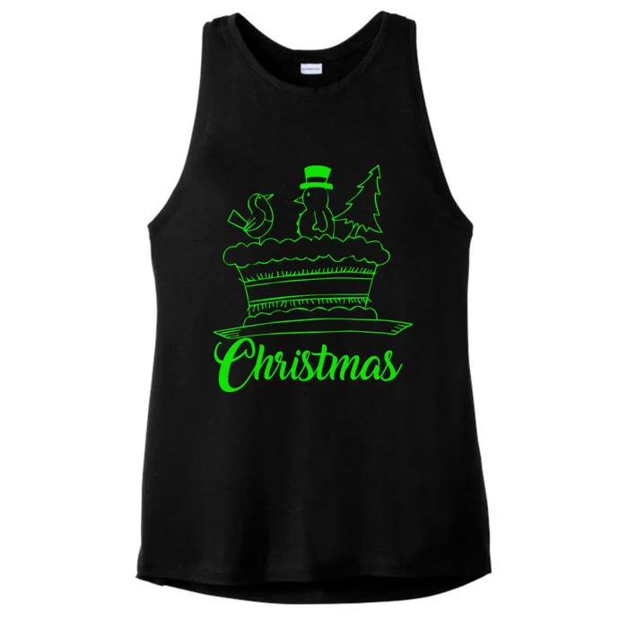 Snow Christmas Tree Birdie! Let It Snow! Oh What Fun! Gift Ladies Tri-Blend Wicking Tank