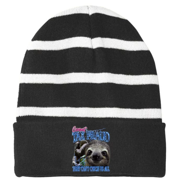 Sloth Commit Tax Fraud They Can’T Catch Us Striped Beanie with Solid Band