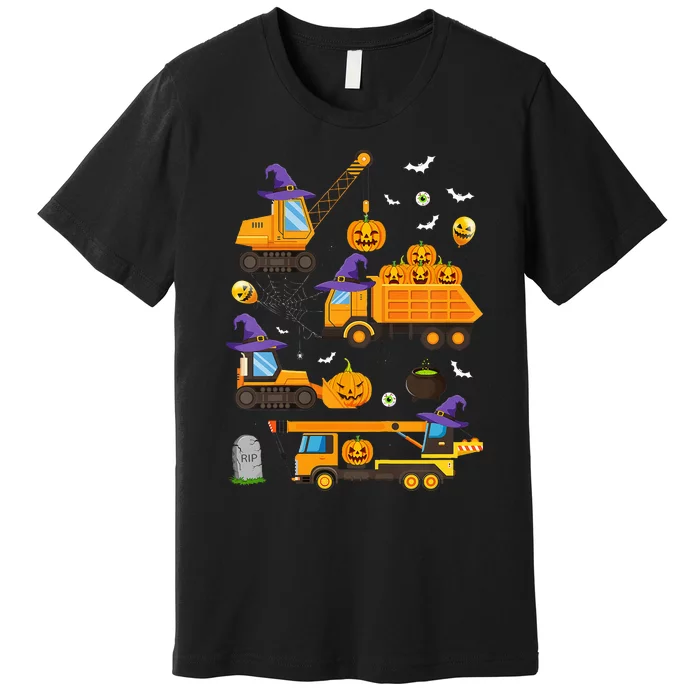 Spooky Crane Truck with Halloween Pumpkin Witch Premium T-Shirt