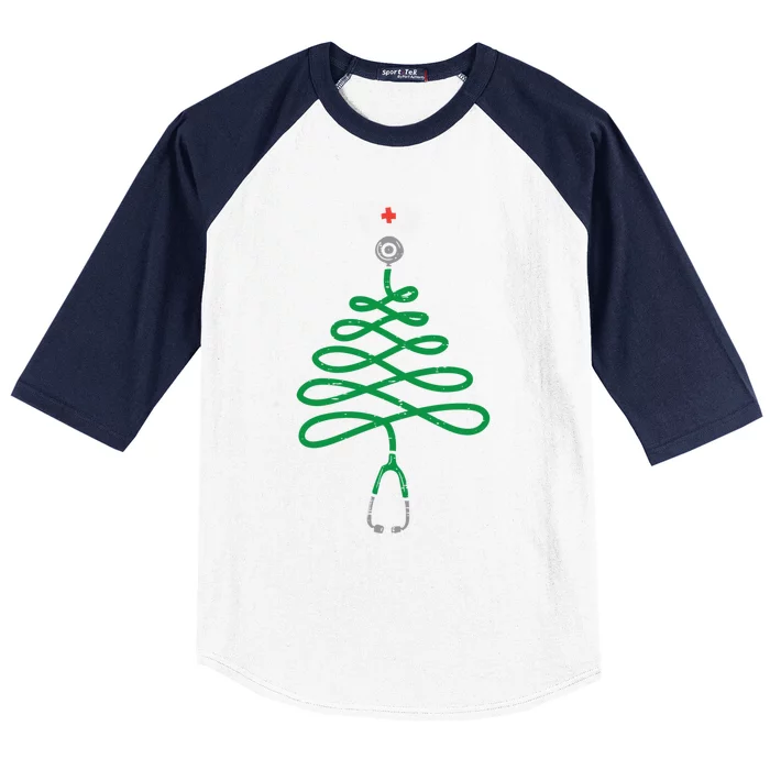 Stethoscope Christmas Tree Nurse Christmas Pajamas Xmas Pjs Gift Baseball Sleeve Shirt