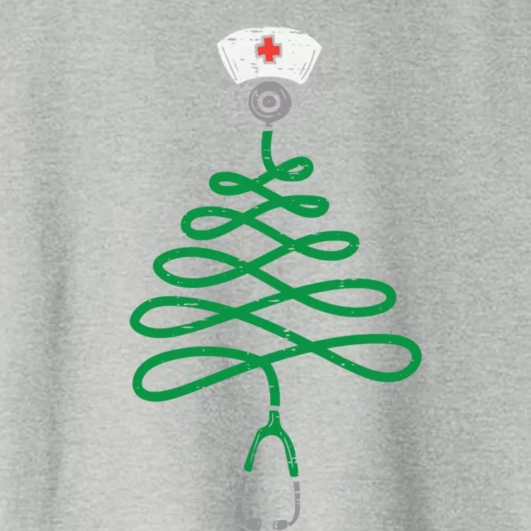 Stethoscope Christmas Tree Nurse Christmas Pajamas Xmas Pjs Gift Women's Crop Top Tee