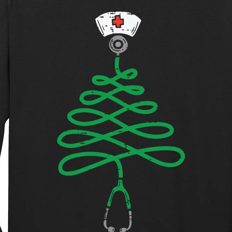 Stethoscope Christmas Tree Nurse Christmas Scrub Top Xmas Tall Long Sleeve T-Shirt