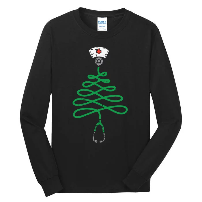 Stethoscope Christmas Tree Nurse Christmas Scrub Top Xmas Tall Long Sleeve T-Shirt