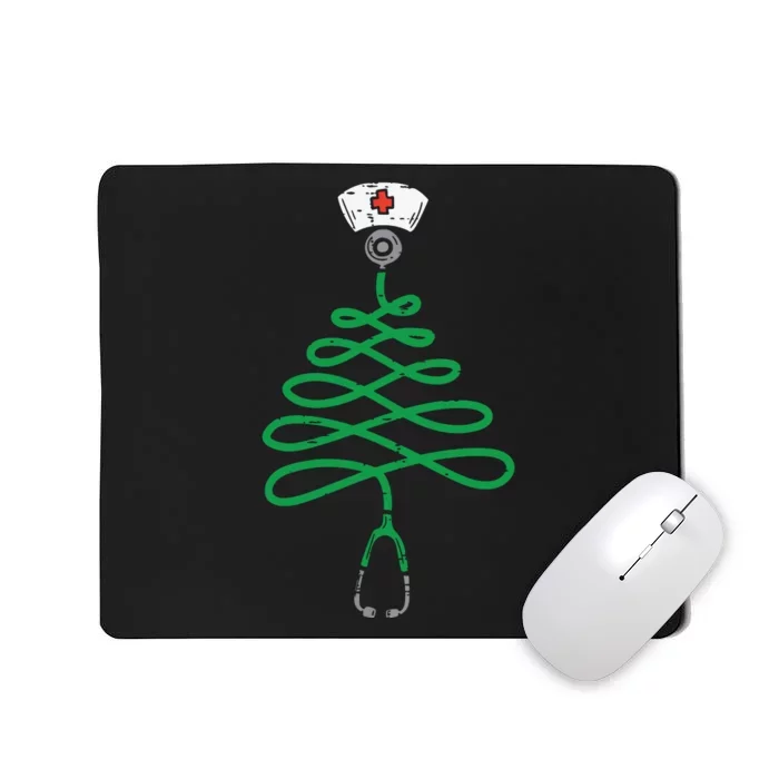 Stethoscope Christmas Tree Nurse Christmas Scrub Top Xmas Mousepad