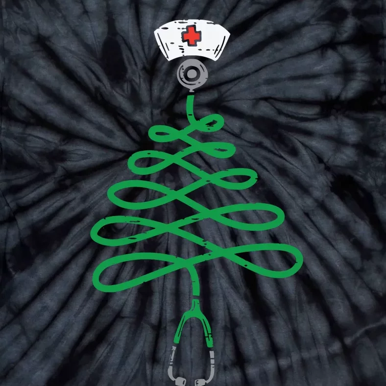 Stethoscope Christmas Tree Nurse Christmas Scrub Top Xmas Tie-Dye T-Shirt