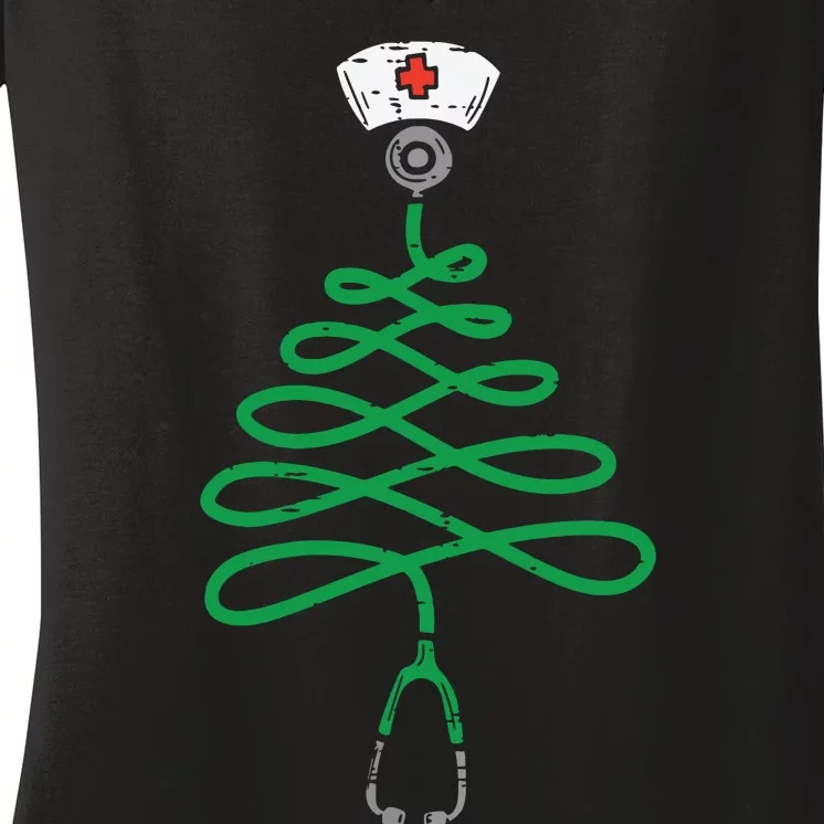 Stethoscope Christmas Tree Nurse Christmas Scrub Top Xmas Women's V-Neck T-Shirt